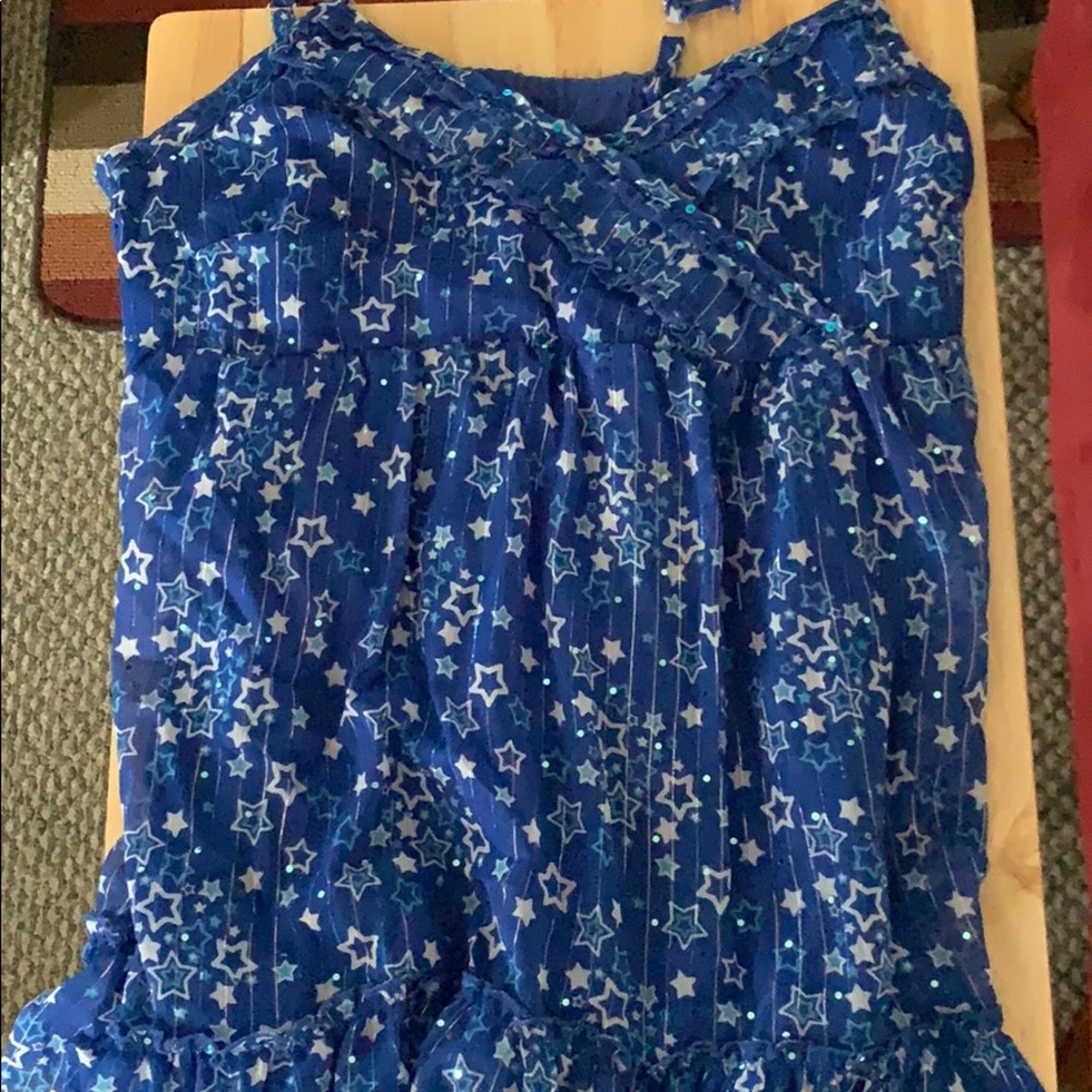 justice blue and white sparkle and star tank top